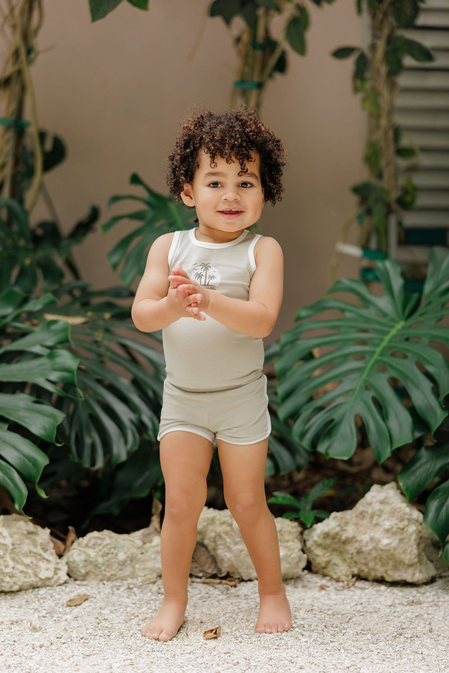 Ely's & Co Ribbed Printed Palm Terry Tank & Shorts