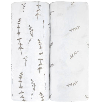 Ely's & Co Grey Leaf + Floral Crib Sheets (2-pack)