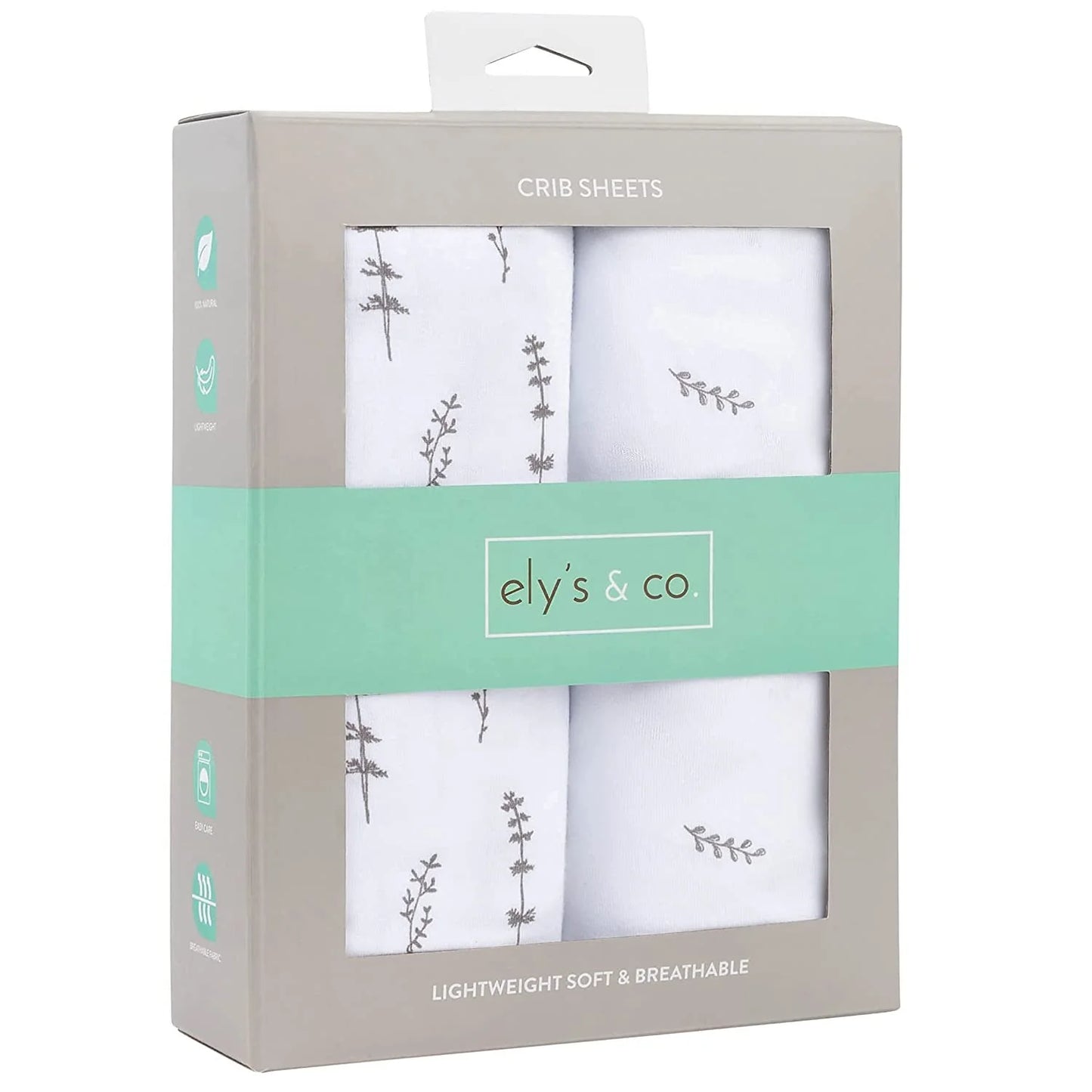 Ely's & Co Grey Leaf + Floral Crib Sheets (2-pack)