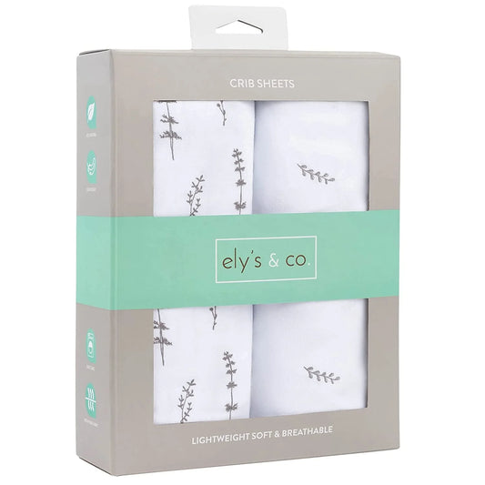 Ely's & Co Grey Leaf + Floral Crib Sheets (2-pack)