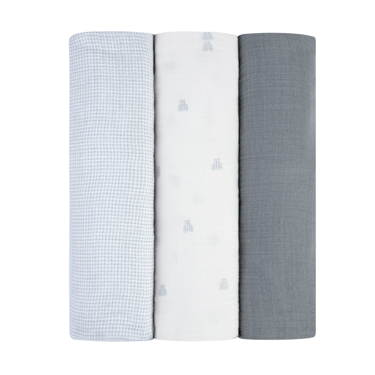 Ely's & Co Muslin 3-Pack (Gingham Bear Collection, Blue)
