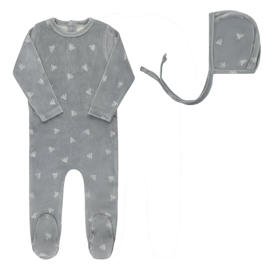 Ely's & Co Velour Leaf Footie & Beanie