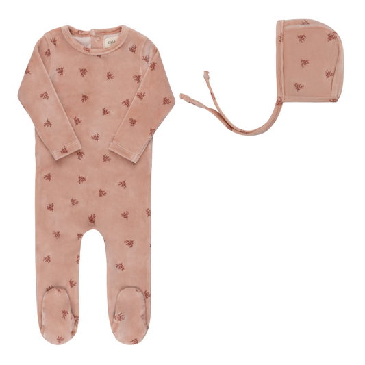 Ely's & Co Velour Leaf Footie & Beanie (Girl)