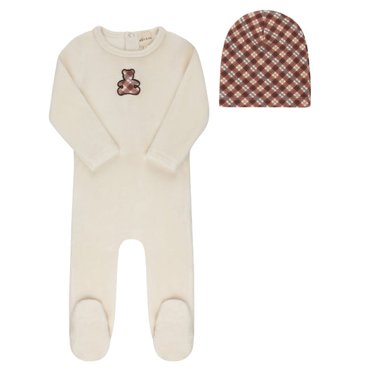 Ely's & Co Velour Plaid Bear Footie & Beanie (g)