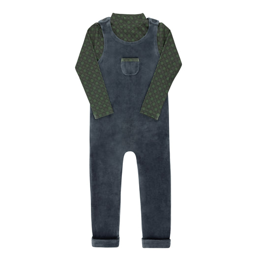 Ely's & Co Velour Plaid Bear Overalls & Turtleneck