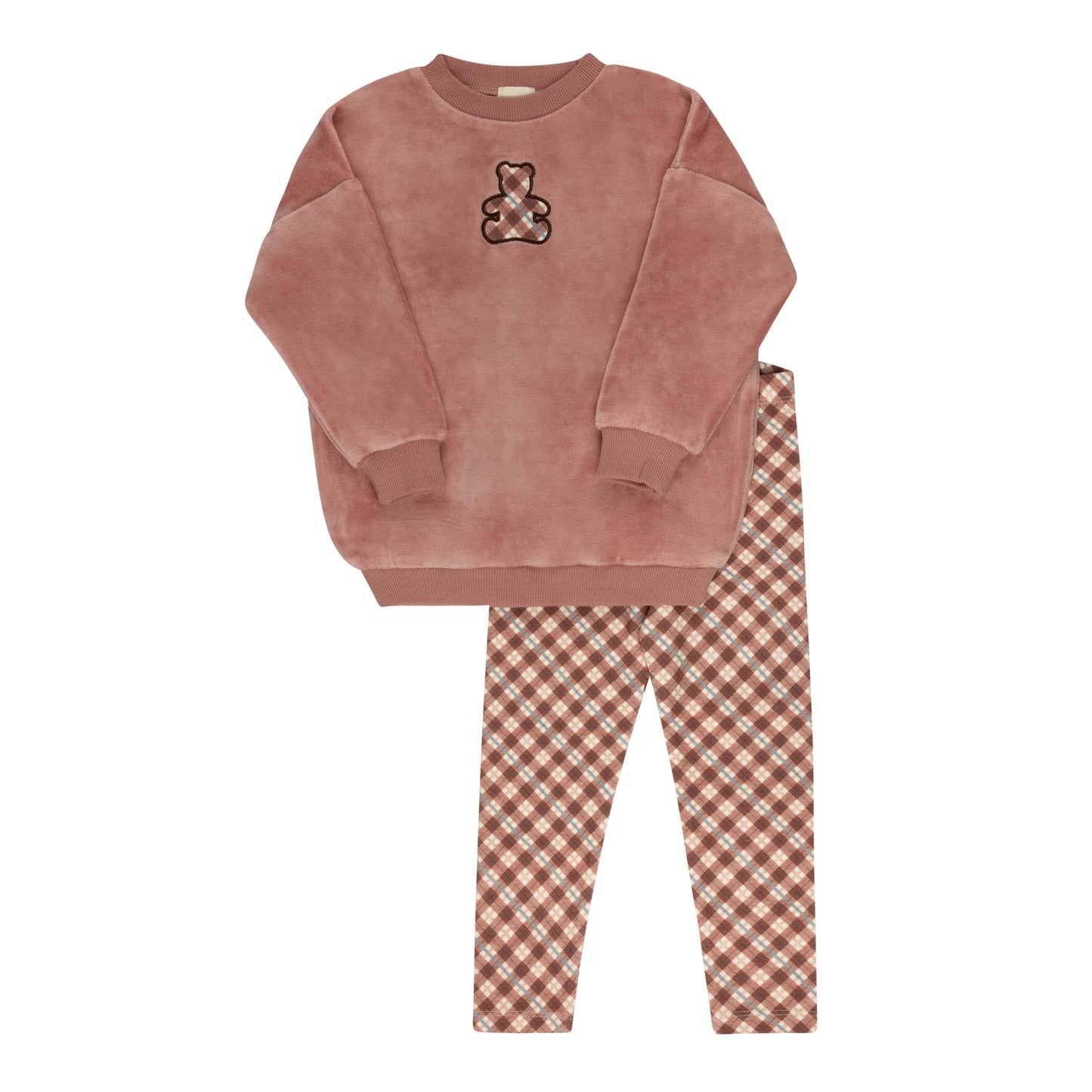 Ely's & Co Velour Plaid Bear 2pc Set (Girl)