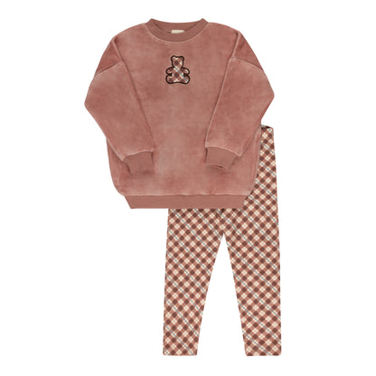 Ely's & Co Velour Plaid Bear 2pc Set (Girl)