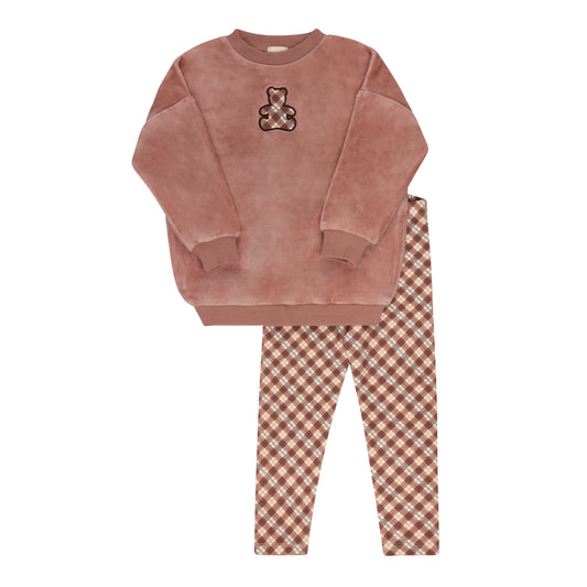Ely's & Co Velour Plaid Bear 2pc Set (Girl)