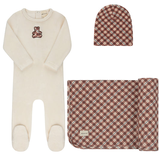 Ely's & Co Velour Plaid Bear 3pc Set (Girl)