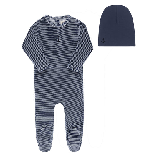 Ely's & Co Velour Stripe Footie & Beanie