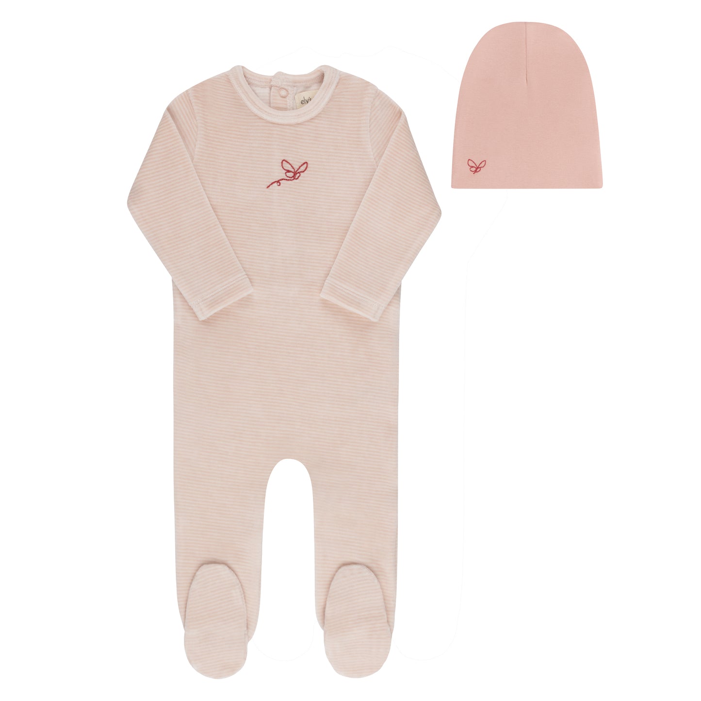 Ely's & Co Velour Stripe Footie & Beanie (Girl)