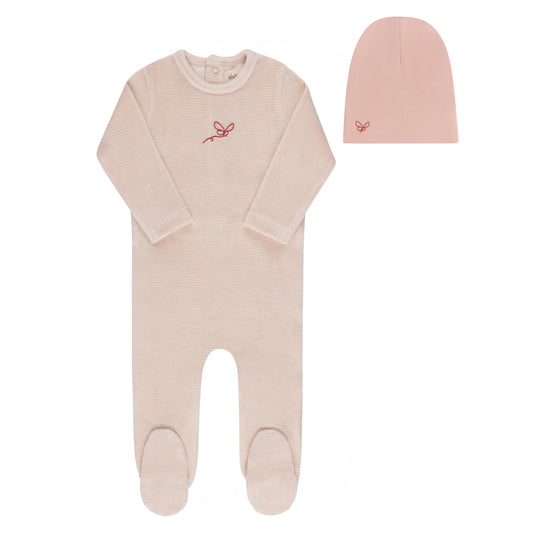 Ely's & Co Velour Stripe Footie & Beanie (Girl)