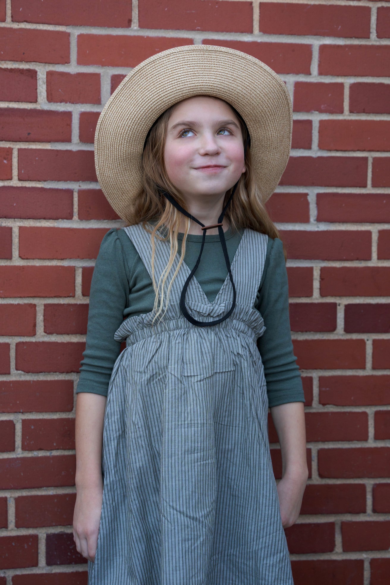 Bondoux Pin-Striped Girls Dress 3/4 Sleeve