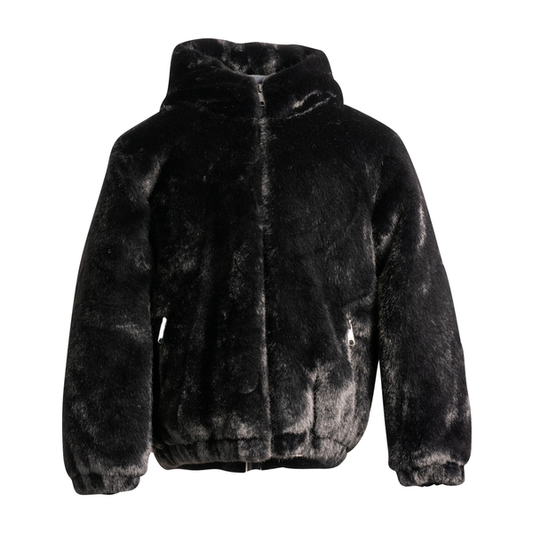 Mantel Faux Fur Gathered Hooded Jacket