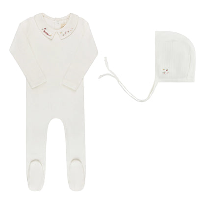 Floral Star Embroider Collar Girl Footie & Bonnet