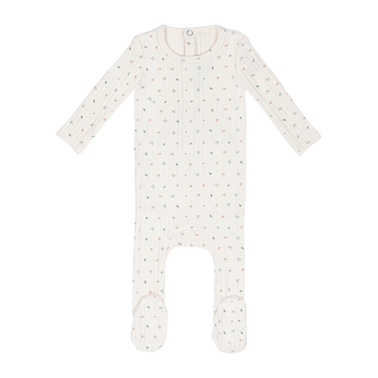 Mini Label Petal Pointelle Floral Footie (Girl)