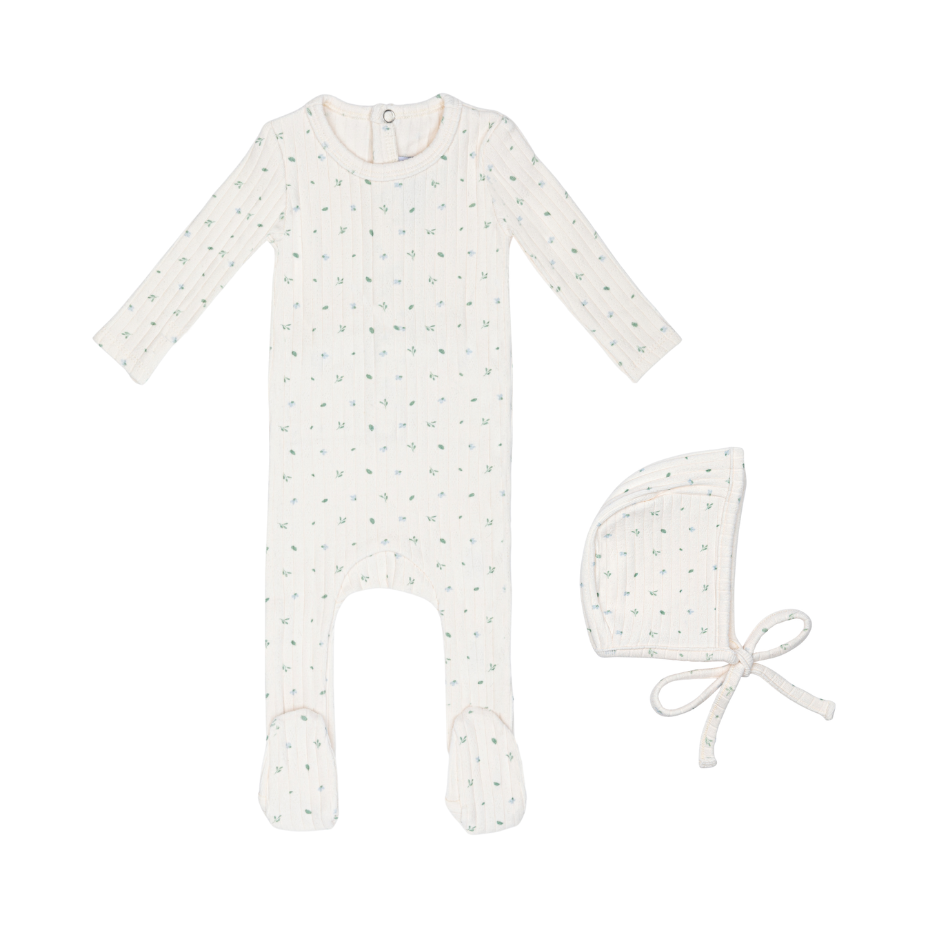 Mini Label Petal Pointelle Floral Footie/Hat (Boy)