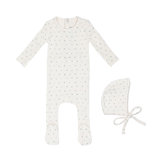 Mini Label Petal Pointelle Floral Footie/Hat (Boy)