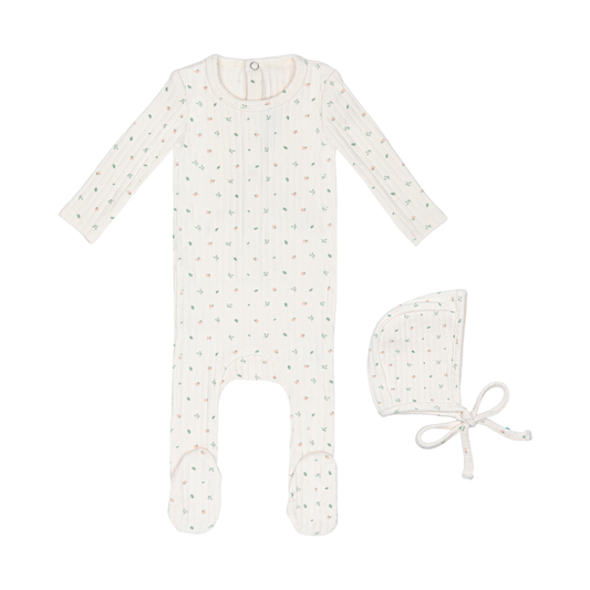 Mini Label Petal Pointelle Floral Footie/Hat (G)