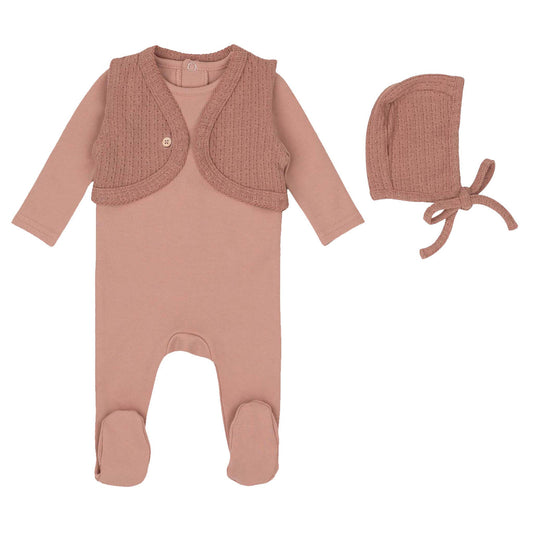 Mini Label Knit Vest Footie & Bonnet