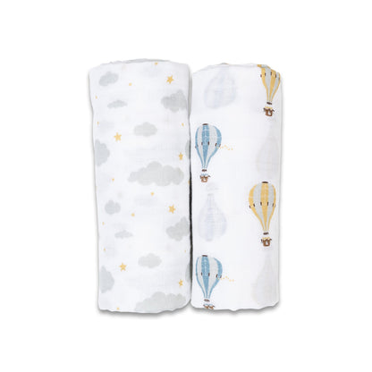 Lulujo Cotton Swaddles - Hot Air Balloons & Clouds