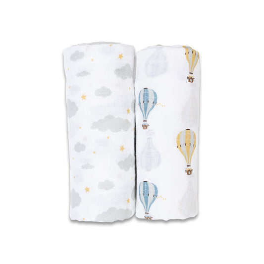 Lulujo Cotton Swaddles - Hot Air Balloons & Clouds