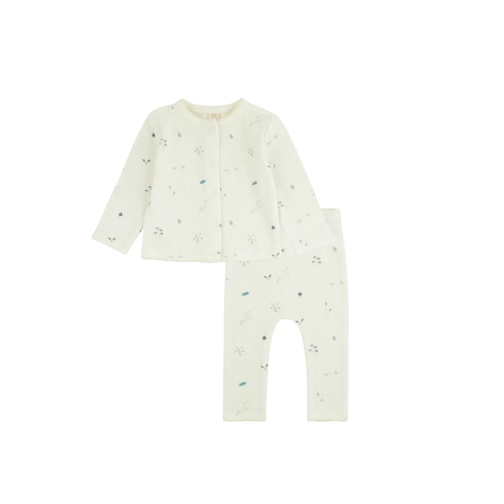 Daisy Winter Rib Print Cardigan & Leggings & Hat