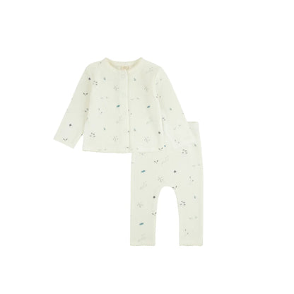 Daisy Winter Rib Print Cardigan & Leggings & Hat