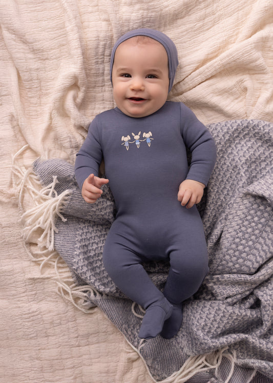 Mini Label Dancing Bunnies Footie & Beanie Boy