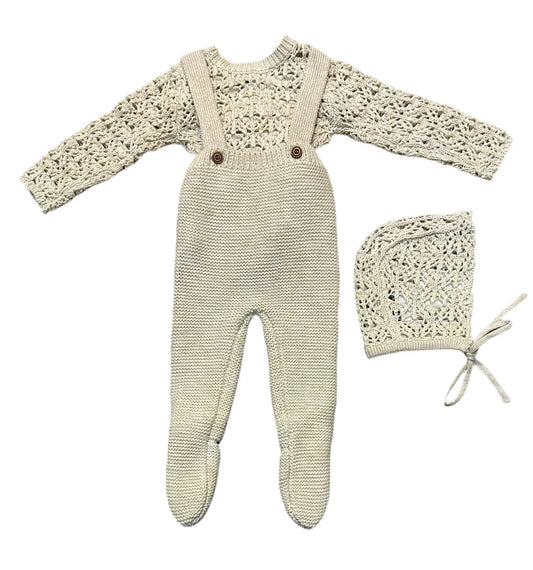 Daisy Overalls Knit Footie & Hat