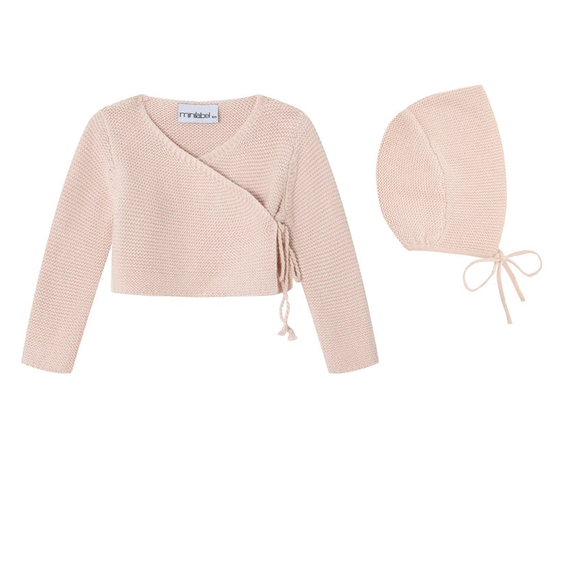 Mini Label Knit Wrap Cardigan & Bonnet (g)
