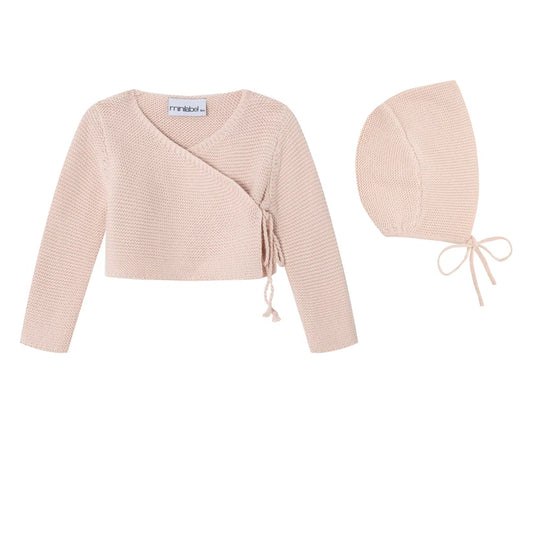 Mini Label Knit Wrap Cardigan & Bonnet (g)