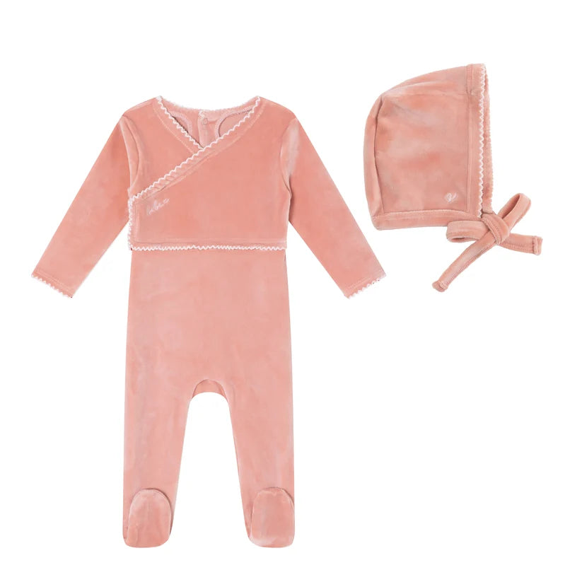 Mini Label Velour Classic Footie & Bonnet (g)