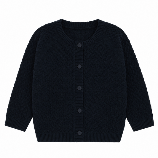 Rompp Printed Corduroy Round Neck Cardigan