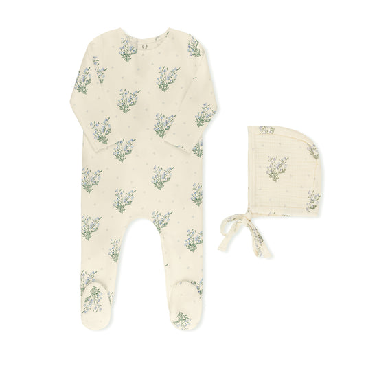 Tricot Scattered Floral Footie & Hat