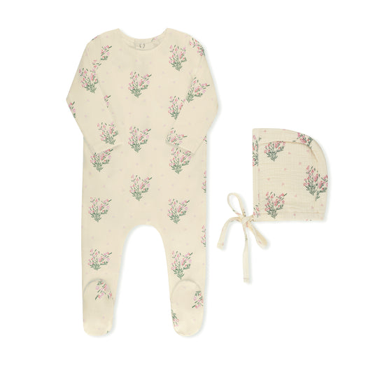Tricot Scattered Floral Footie & Hat (girl)