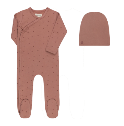 Ely's & Co Clover Print Footie & Beanie (1m, Pink)