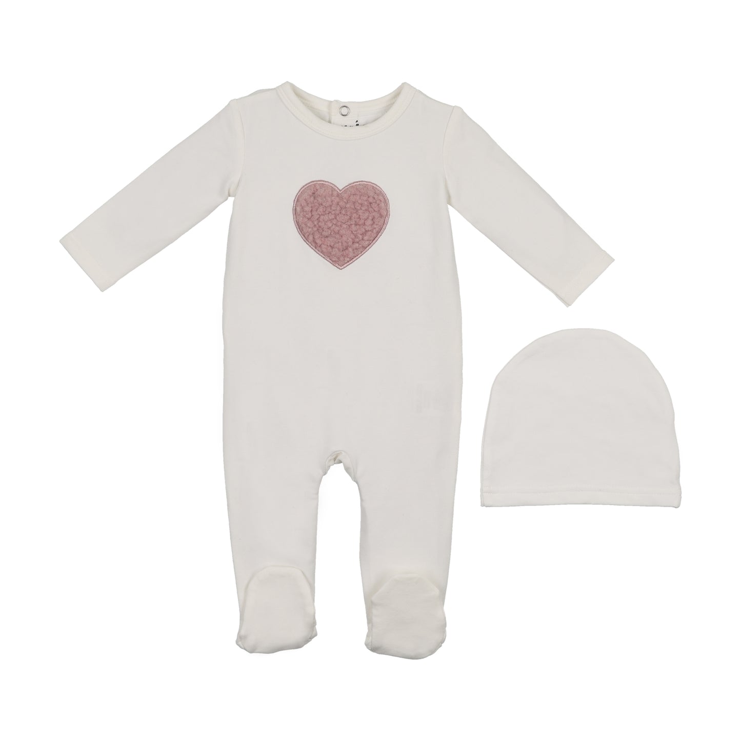 Maniere Sherpa Heart Footie And Beanie