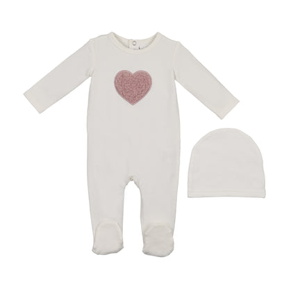 Maniere Sherpa Heart Footie And Beanie