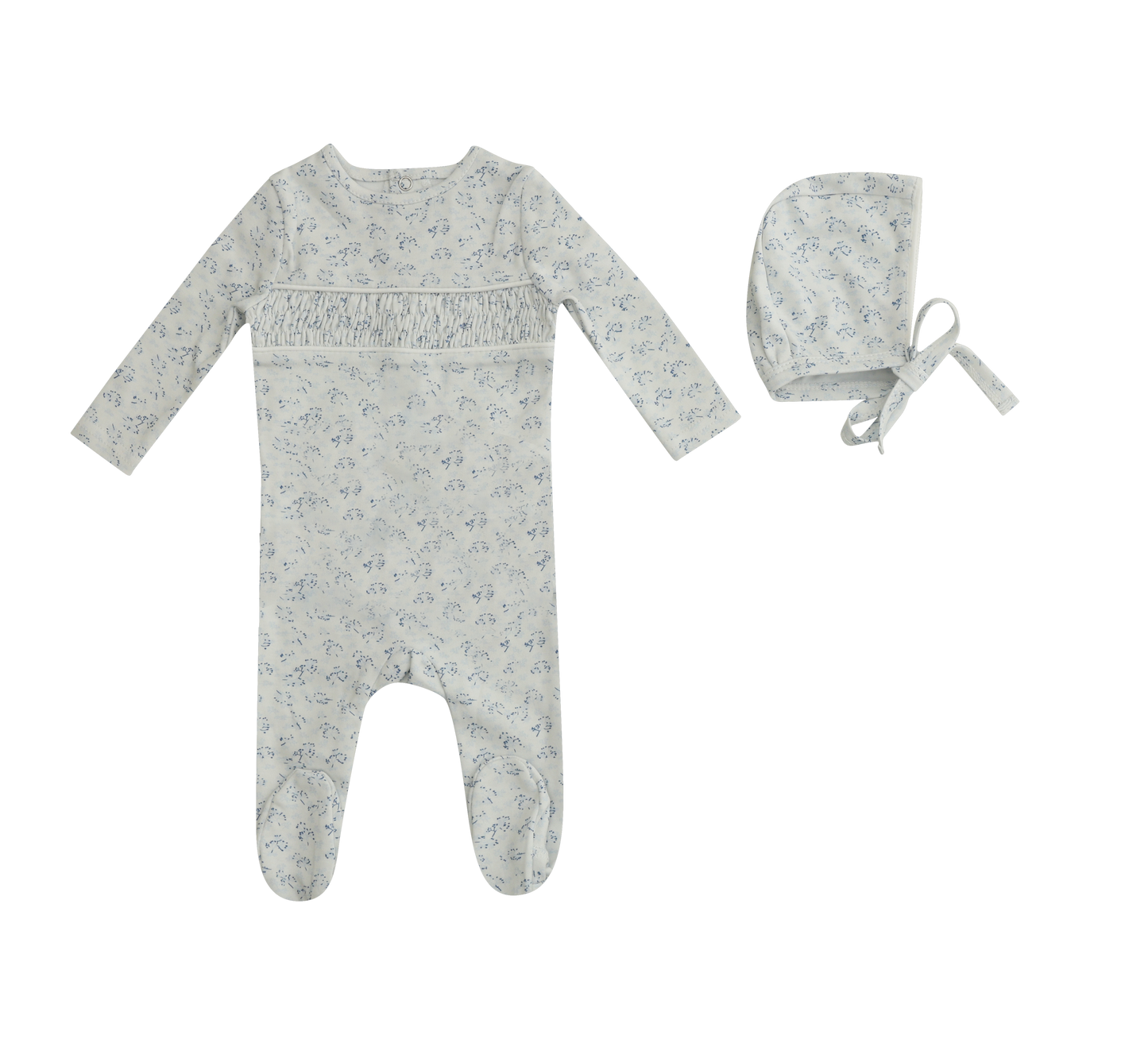 Mini Label Smocked Floral Footie & Bonnet Boy