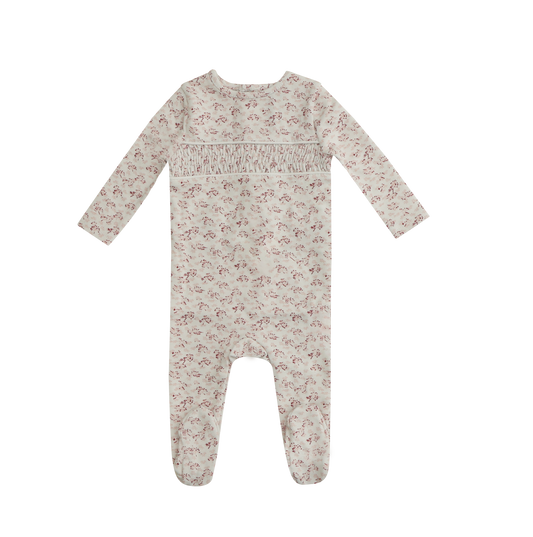 Mini Label Smocked Floral Footie Girl