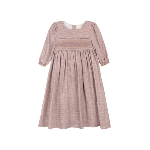 Loom Stitch 3/4 Smocked Linen Dress