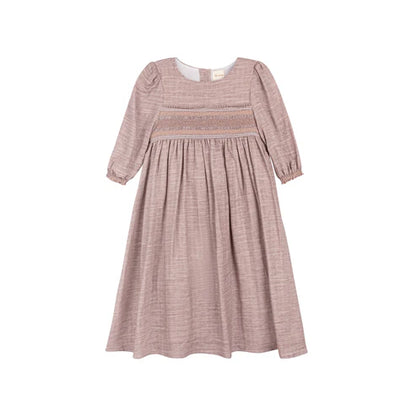 Loom Stitch 3/4 Smocked Linen Dress