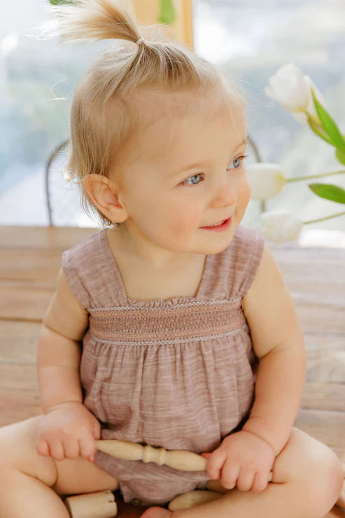 Loom Stitch Smocked Linen Romper