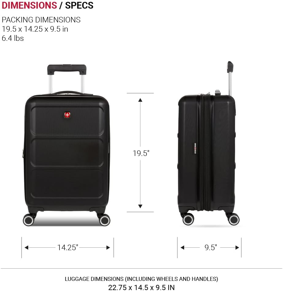 SwissGear 8090 Hardside Expandable Luggage with Spinner Wheels (20-Inch, Black)