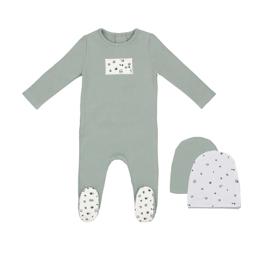 Mini Label Boys Tea Print Footie & Hat