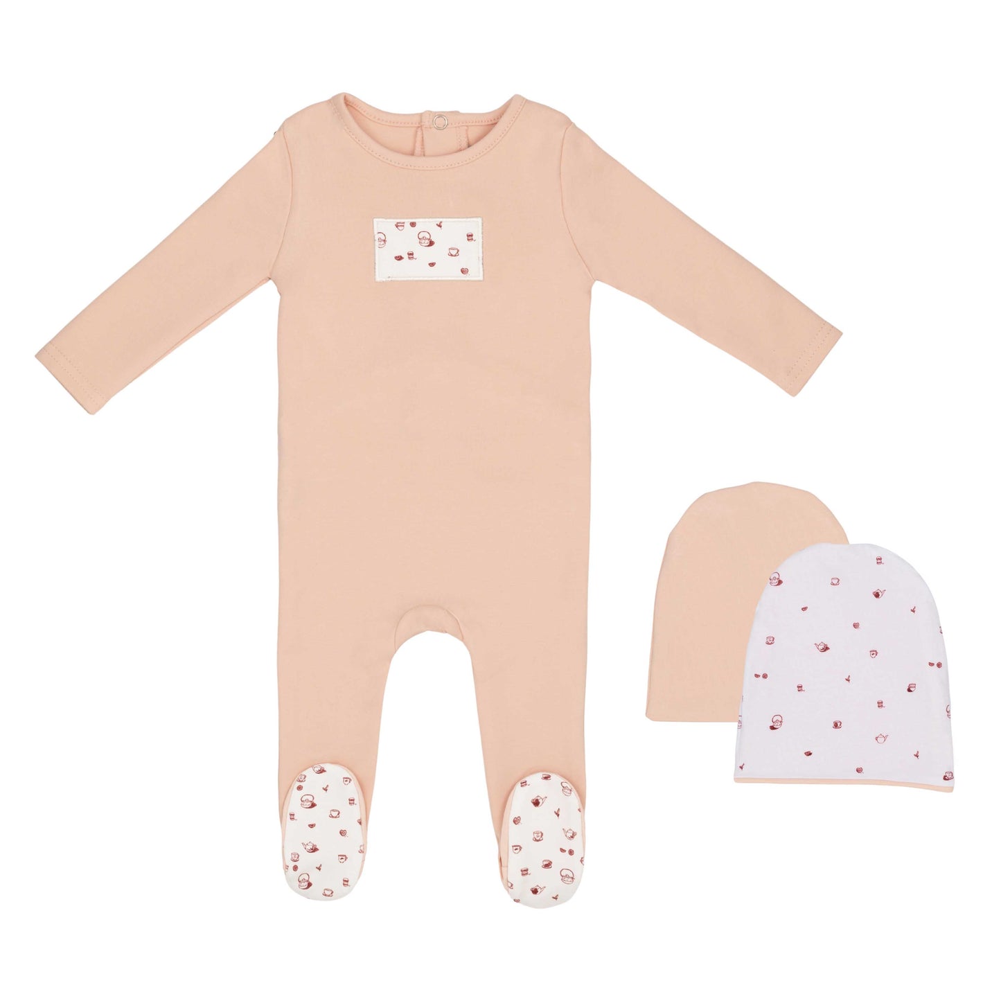 Mini Label Girls Tea Print Footie & Hat