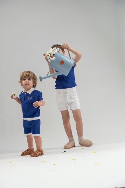 Teela Cobalt/White Knit Baby Boy Set