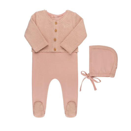 Tricot Faux Cardigan Collection Footie & Bonnet