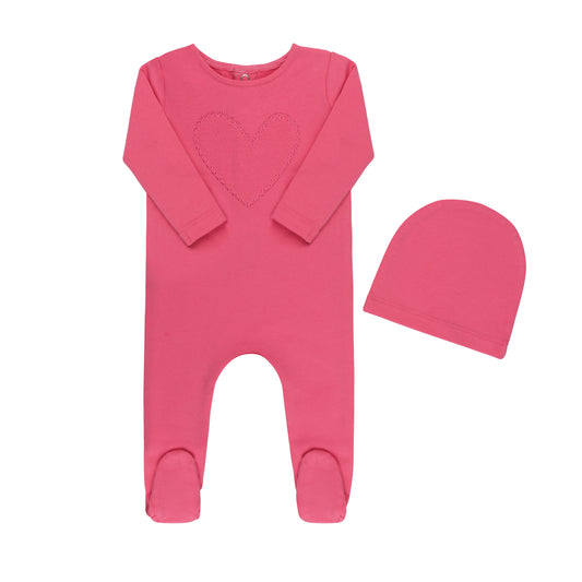 Tricot Ribbed Heart Collection Footie & Hat